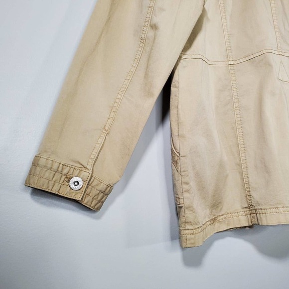 Chico's Lace Applique Utility Jacket Khaki White Size 2 Petite - Picture 5 of 16